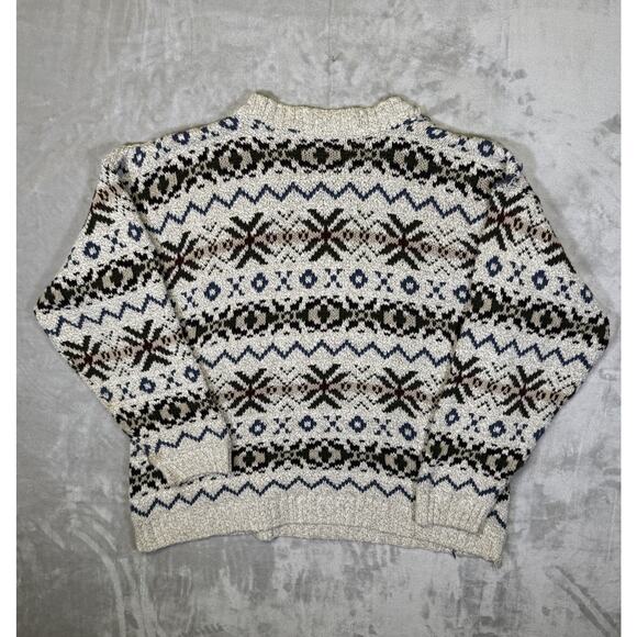 Vintage Liberty Grandpa Sweater Cotton Fair Isle Nordic Fisherman 1990s USA XL - Picture 2 of 11